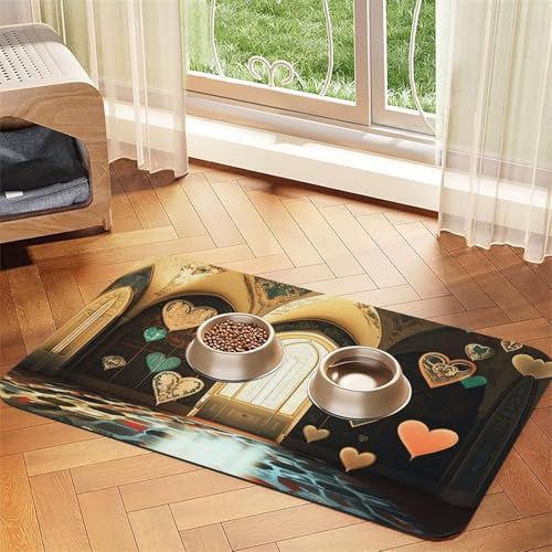 Herzförmige Futtermatte für Hunde und Katzen, saugfähig, Leder, Tischdecke für Wassernapf, wasserdicht, keine Flecken, schnell trocknend, rutschfest, 60 x 40 cm Herzförmige Futtermatte für Hunde und Katzen, saugfähig, Leder, Tischdecke für Wassernapf, wasserdicht, keine Flecken, schnell trocknend, rutschfest, 60 x 40 cm von YVNKHKU