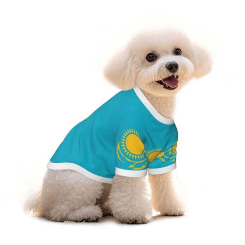 Hunde-T-Shirt, Motiv: Flagge von Kasachstan, für Welpen, Haustiere, elastisches Tanktop, Kleidung, für Hunde und Katzen, niedlich, atmungsaktiv, weich, Größe M Hunde-T-Shirt, Motiv: Flagge von Kasachstan, für Welpen, Haustiere, elastisches Tanktop, Kleidung, für Hunde und Katzen, niedlich, atmungsaktiv, weich, Größe M von YVNKHKU