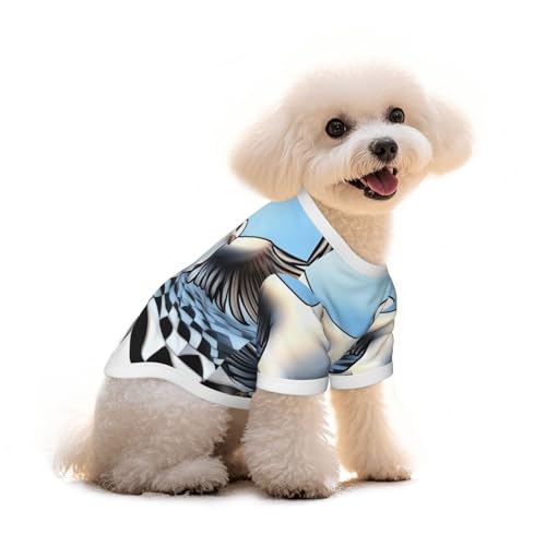 Hunde-T-Shirt, Motiv: Vogel mit surrealistischem Schachbrett-Hintergrund, für Welpen, Weste, Haustier und elastisches Tank-Top, Kleidung, für Hunde und Katzen, niedlich, atmungsaktiv, weich, Größe M von YVNKHKU
