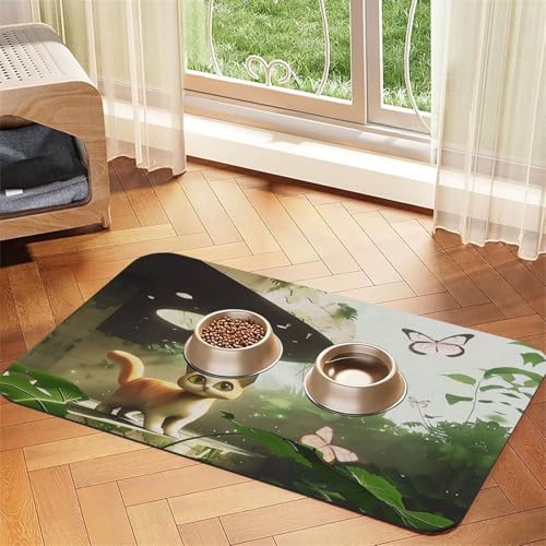 Katzen im exotischen Dschungel, Futtermatte für Hunde und Katzen, saugfähig, Leder, Tischdecke für Wassernapf, wasserdicht, keine Flecken, schnell trocknend, rutschfest, 45 x 30 cm von YVNKHKU