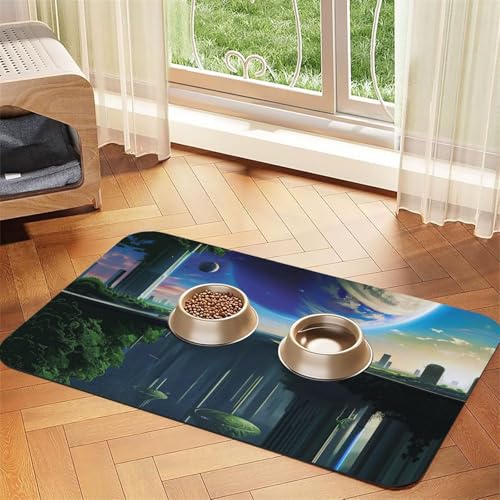 Krypton's Dreamlike Space Haustier-Futtermatte für Hunde und Katzen, saugfähig, Leder, Tischdecke für Wassernapf, wasserdicht, keine Flecken, schnell trocknend, rutschfest, 45 x 30 cm von YVNKHKU