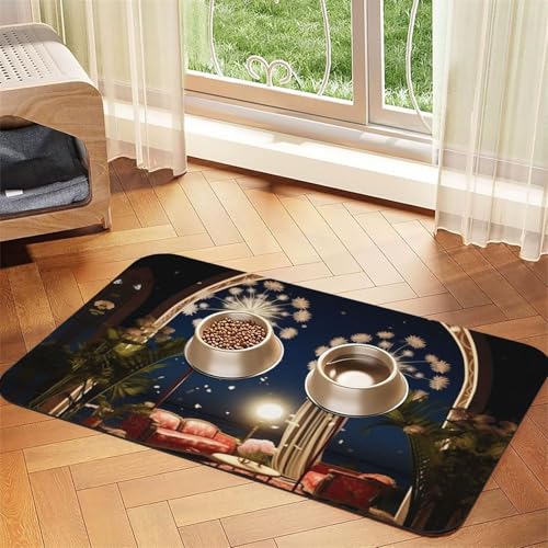 Leuchtende Löwenzahnsamen, Futtermatte für Hunde und Katzen, saugfähig, Leder, Tischdecke für Wassernapf, wasserdicht, keine Flecken, schnell trocknend, rutschfest, 45 x 30 cm von YVNKHKU