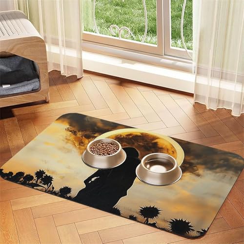 Lonely Silhouette Futtermatte für Hunde und Katzen, saugfähig, Leder, Tischdecke für Wassernapf, wasserdicht, keine Flecken, schnell trocknend, rutschfest, 60 x 40 cm Lonely Silhouette Futtermatte für Hunde und Katzen, saugfähig, Leder, Tischdecke für Wassernapf, wasserdicht, keine Flecken, schnell trocknend, rutschfest, 60 x 40 cm von YVNKHKU