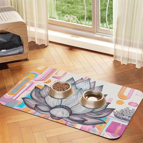Lotus Mandala Futtermatte für Hunde und Katzen, saugfähig, Leder, Tischdecke für Wassernapf, wasserdicht, keine Flecken, schnell trocknend, rutschfest, 45 x 30 cm von YVNKHKU