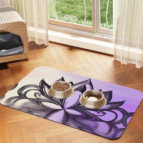 Lotus Mandala Futtermatte für Hunde und Katzen, saugfähig, Leder, Tischdecke für Wassernapf, wasserdicht, keine Flecken, schnell trocknend, rutschfest, 60 x 40 cm Lotus Mandala Futtermatte für Hunde und Katzen, saugfähig, Leder, Tischdecke für Wassernapf, wasserdicht, keine Flecken, schnell trocknend, rutschfest, 60 x 40 cm von YVNKHKU