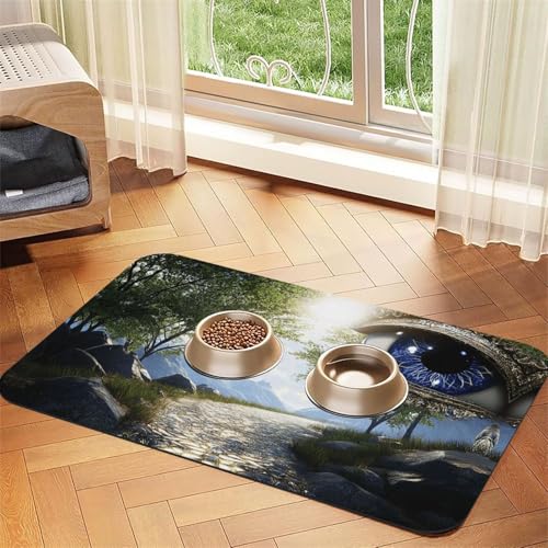 Mysterious Blue Pupils Haustier-Futtermatte für Hunde und Katzen, saugfähig, Leder, Tischdecke für Wassernapf, wasserdicht, keine Flecken, schnell trocknend, rutschfest, 60 x 40 cm von YVNKHKU