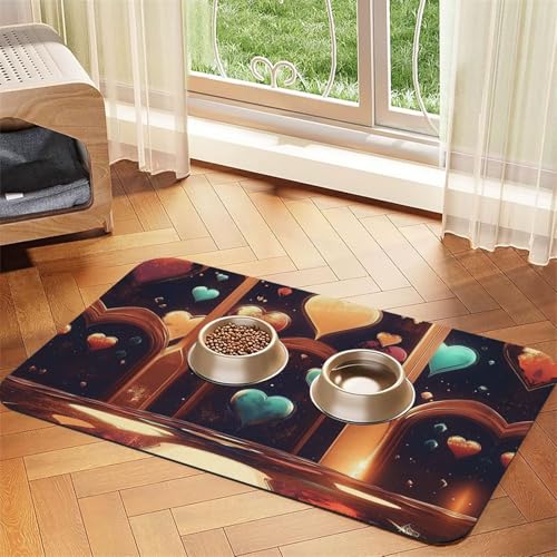 Neon Heart Reactor Haustier-Futtermatte für Hunde und Katzen, saugfähig, Leder, Tischdecke für Wassernapf, wasserdicht, keine Flecken, schnell trocknend, rutschfest, 60 x 40 cm von YVNKHKU
