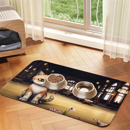 Niedliche Steampunk-Futtermatte für Hunde und Katzen, saugfähige Leder-Tischdecke für Wassernapf, wasserdicht, keine Flecken, schnell trocknend, rutschfest, 45 x 30 cm von YVNKHKU