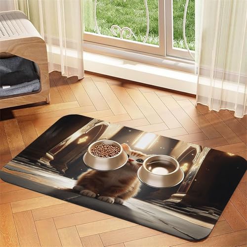 Niedliche kleine Katzen-Futtermatte für Hunde und Katzen, saugfähig, Leder, Tischdecke für Wassernapf, wasserdicht, keine Flecken, schnell trocknend, rutschfest, 45 x 30 cm Niedliche kleine Katzen-Futtermatte für Hunde und Katzen, saugfähig, Leder, Tischdecke für Wassernapf, wasserdicht, keine Flecken, schnell trocknend, rutschfest, 45 x 30 cm von YVNKHKU