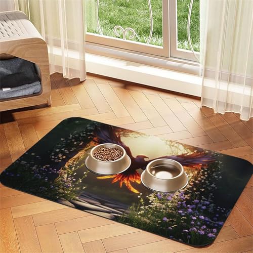 Phoenix Futtermatte für Hunde und Katzen, saugfähig, Leder, Tischdecke für Wassernapf, wasserdicht, keine Flecken, schnell trocknend, rutschfest, 60 x 40 cm von YVNKHKU