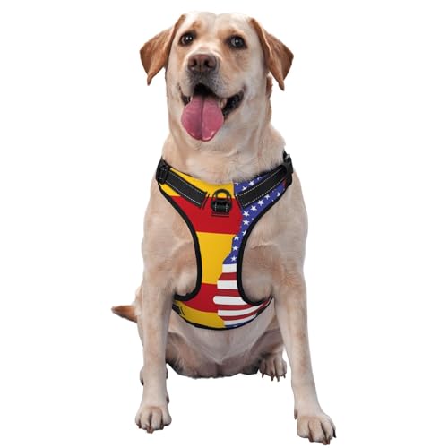 Premium-Hundegeschirr mit amerikanischer Spanien-Flagge, für kleine, mittelgroße und große Hunde, langlebig, kein Ziehen, mit reflektierenden Riemen und Schnellverschluss-Schnallen, Größe XL Premium-Hundegeschirr mit amerikanischer Spanien-Flagge, für kleine, mittelgroße und große Hunde, langlebig, kein Ziehen, mit reflektierenden Riemen und Schnellverschluss-Schnallen, Größe XL von YVNKHKU