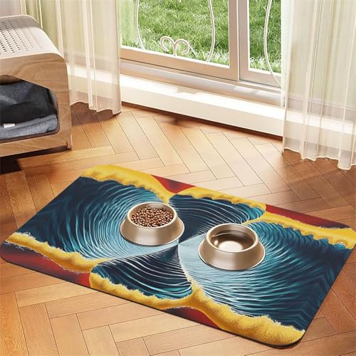 Psychedelische Futtermatte für Hunde und Katzen, saugfähig, Leder, Tischdecke für Wassernapf, wasserdicht, keine Flecken, schnell trocknend, rutschfest, 60 x 40 cm Psychedelische Futtermatte für Hunde und Katzen, saugfähig, Leder, Tischdecke für Wassernapf, wasserdicht, keine Flecken, schnell trocknend, rutschfest, 60 x 40 cm von YVNKHKU