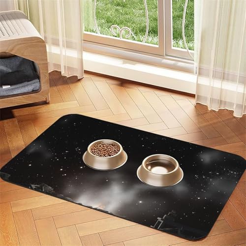 Quiet Night Futtermatte für Hunde und Katzen, saugfähig, Leder, Tischdecke für Wassernapf, wasserdicht, keine Flecken, schnell trocknend, rutschfest, 60 x 40 cm Quiet Night Futtermatte für Hunde und Katzen, saugfähig, Leder, Tischdecke für Wassernapf, wasserdicht, keine Flecken, schnell trocknend, rutschfest, 60 x 40 cm von YVNKHKU