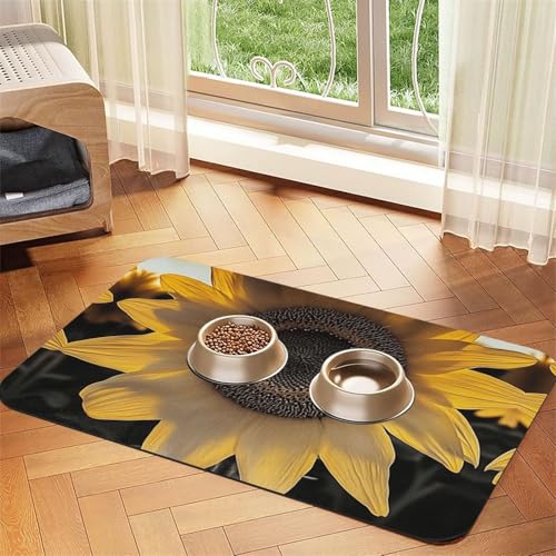 Riesige Sonnenblumen-Haustier-Futtermatte für Hunde und Katzen, saugfähig, Leder, Tischdecke für Wassernapf, wasserdicht, keine Flecken, schnell trocknend, rutschfest, 45 x 30 cm Riesige Sonnenblumen-Haustier-Futtermatte für Hunde und Katzen, saugfähig, Leder, Tischdecke für Wassernapf, wasserdicht, keine Flecken, schnell trocknend, rutschfest, 45 x 30 cm von YVNKHKU