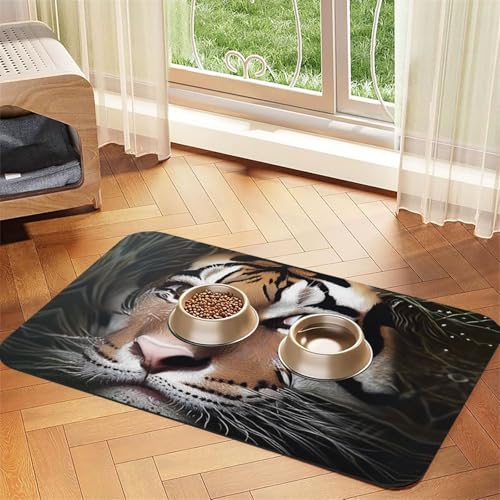 Sad Tiger Futtermatte für Hunde und Katzen, saugfähig, Leder, Tischdecke für Wassernapf, wasserdicht, keine Flecken, schnell trocknend, rutschfest, 60 x 40 cm von YVNKHKU