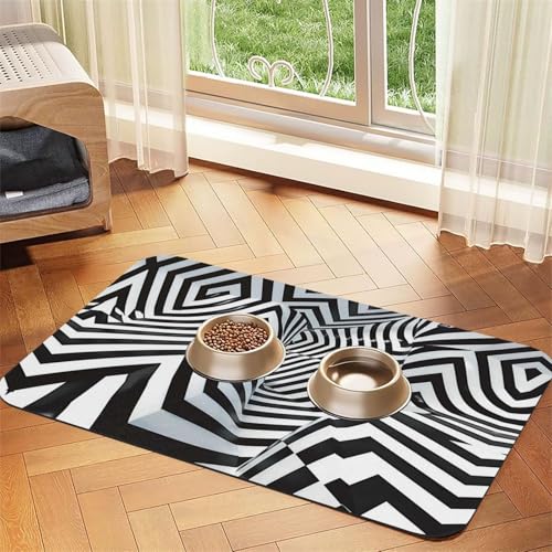 Schwarz und Weiß gestreifte Futtermatte für Hunde und Katzen, saugfähig, Leder, Tischdecke für Wassernapf, wasserdicht, keine Flecken, schnell trocknend, rutschfest, 60 x 40 cm Schwarz und Weiß gestreifte Futtermatte für Hunde und Katzen, saugfähig, Leder, Tischdecke für Wassernapf, wasserdicht, keine Flecken, schnell trocknend, rutschfest, 60 x 40 cm von YVNKHKU
