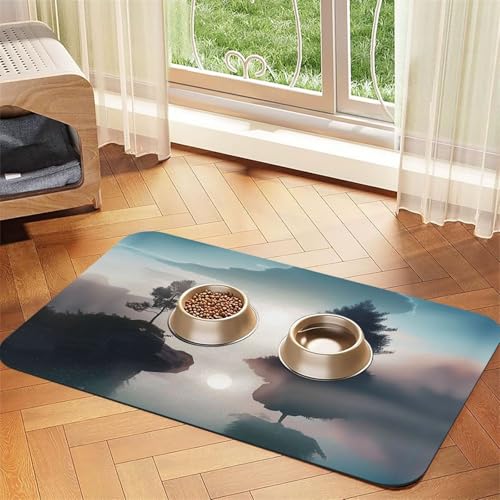 Schwimmender Baum, Futtermatte für Hunde und Katzen, saugfähig, Leder, Tischdecke für Wassernapf, wasserdicht, keine Flecken, schnell trocknend, rutschfest, 60 x 40 cm von YVNKHKU