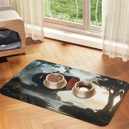 Science Fiction Hütte Futtermatte für Hunde und Katzen, saugfähig, Leder, Tischdecke für Wassernapf, wasserdicht, keine Flecken, schnell trocknend, rutschfest, 45 x 30 cm Science Fiction Hütte Futtermatte für Hunde und Katzen, saugfähig, Leder, Tischdecke für Wassernapf, wasserdicht, keine Flecken, schnell trocknend, rutschfest, 45 x 30 cm von YVNKHKU