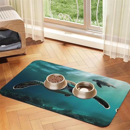 Sea Turtle Futtermatte für Hunde und Katzen, saugfähig, Leder, Tischdecke für Wassernapf, wasserdicht, keine Flecken, schnell trocknend, rutschfest, 45 x 30 cm von YVNKHKU