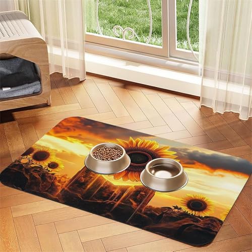 Sky Riesige Sonnenblumen-Haustier-Futtermatte für Hunde und Katzen, saugfähig, Leder, Tischdecke für Wassernapf, wasserdicht, keine Flecken, schnell trocknend, rutschfest, 45 x 30 cm Sky Riesige Sonnenblumen-Haustier-Futtermatte für Hunde und Katzen, saugfähig, Leder, Tischdecke für Wassernapf, wasserdicht, keine Flecken, schnell trocknend, rutschfest, 45 x 30 cm von YVNKHKU