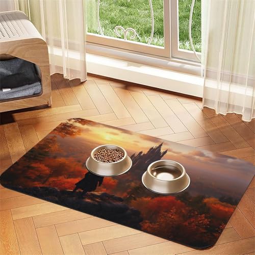 Standing Near The Castle Haustier-Futtermatte für Hunde und Katzen, saugfähig, Leder, Tischdecke für Wassernapf, wasserdicht, keine Flecken, schnell trocknend, rutschfest, 60 x 40 cm von YVNKHKU