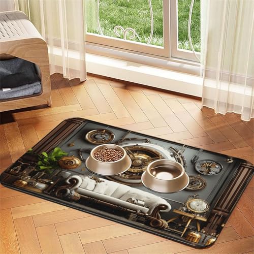 Steampunk-Stil, 3D-Rendering-Matte, für Hunde und Katzen, saugfähig, Leder, Tischdecke für Wassernapf, wasserdicht, keine Flecken, schnell trocknend, rutschfest, 60 x 40 cm Steampunk-Stil, 3D-Rendering-Matte, für Hunde und Katzen, saugfähig, Leder, Tischdecke für Wassernapf, wasserdicht, keine Flecken, schnell trocknend, rutschfest, 60 x 40 cm von YVNKHKU