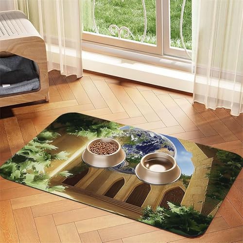 The Earth in The Mysterious Church Futtermatte für Hunde und Katzen, saugfähig, Leder, Tischdecke für Wassernapf, wasserdicht, keine Flecken, schnell trocknend, rutschfest, 60 x 40 cm The Earth in The Mysterious Church Futtermatte für Hunde und Katzen, saugfähig, Leder, Tischdecke für Wassernapf, wasserdicht, keine Flecken, schnell trocknend, rutschfest, 60 x 40 cm von YVNKHKU