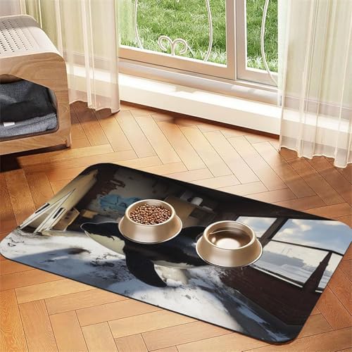 The Killer Whale in The Room Haustier-Futtermatte für Hunde und Katzen, saugfähig, Leder, Tischdecke für Wassernapf, wasserdicht, keine Flecken, schnell trocknend, rutschfest, 45 x 30 cm von YVNKHKU