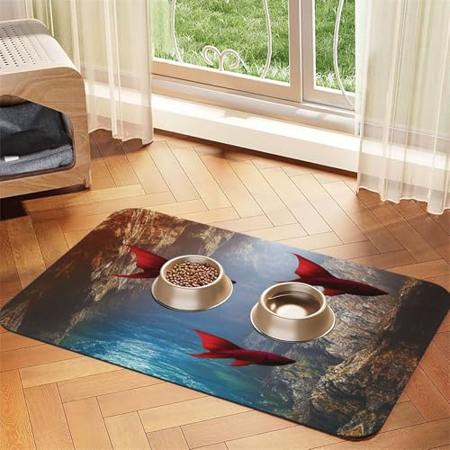 The Red Dream World Futtermatte für Hunde und Katzen, saugfähig, Leder, Tischdecke für Wassernapf, wasserdicht, keine Flecken, schnell trocknend, rutschfest, 60 x 40 cm von YVNKHKU