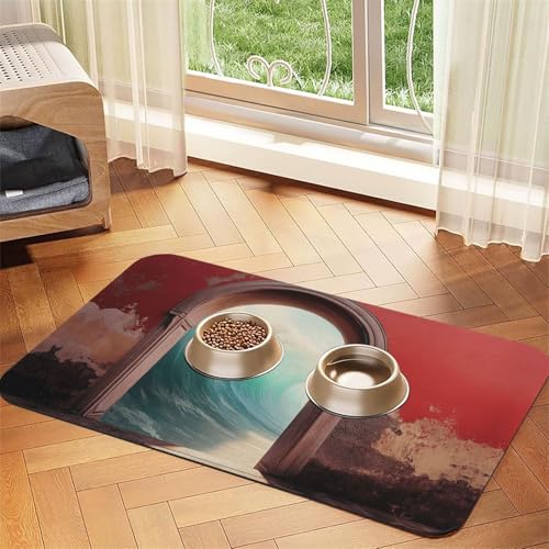 The Window Leading to The Sea Haustier-Futtermatte für Hunde und Katzen, saugfähig, Leder, Tischdecke für Wassernapf, wasserdicht, keine Flecken, schnell trocknend, rutschfest, 60 x 40 cm von YVNKHKU