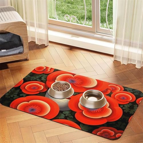 Übertriebene Tier-Futtermatte mit Blumen, für Hunde und Katzen, saugfähig, Leder, Tischdecke für Wassernapf, wasserdicht, keine Flecken, schnell trocknend, rutschfest, 60 x 40 cm Übertriebene Tier-Futtermatte mit Blumen, für Hunde und Katzen, saugfähig, Leder, Tischdecke für Wassernapf, wasserdicht, keine Flecken, schnell trocknend, rutschfest, 60 x 40 cm von YVNKHKU