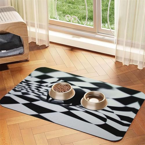 Weiße gestreifte Futtermatte für Hunde und Katzen, saugfähig, Leder, Tischdecke für Wassernapf, wasserdicht, keine Flecken, schnell trocknend, rutschfest, 60 x 40 cm Weiße gestreifte Futtermatte für Hunde und Katzen, saugfähig, Leder, Tischdecke für Wassernapf, wasserdicht, keine Flecken, schnell trocknend, rutschfest, 60 x 40 cm von YVNKHKU