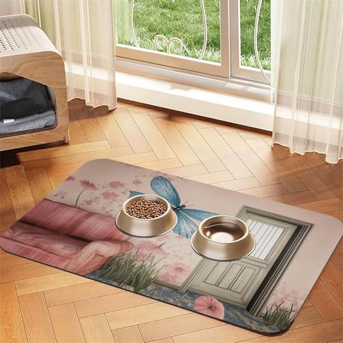Wohnzimmer-Wände, Haustier-Futtermatte, für Hunde und Katzen, saugfähig, Leder, Tischdecke für Wassernapf, wasserdicht, keine Flecken, schnell trocknend, rutschfest, 60 x 40 cm von YVNKHKU