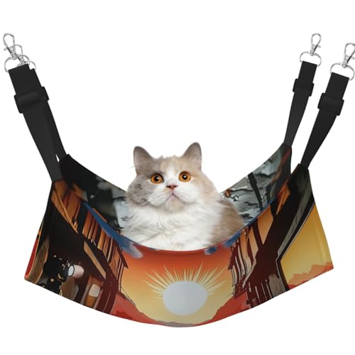 YVNKHKU A Dreamlike Town Wende-Katzen-Hängematte zum Aufhängen, weich, atmungsaktiv, Haustierkäfig, verstellbares Bett für Kätzchen, Welpen oder kleine und mittelgroße von YVNKHKU