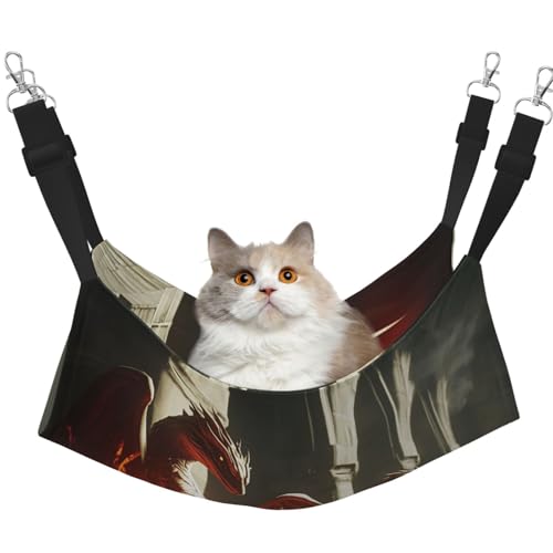 YVNKHKU Fantasy Art Fire Dragon Wende-Katzen-Hängematte zum Aufhängen, weich, atmungsaktiv, Haustierkäfig, verstellbares Bett für Kätzchen, Welpen oder kleine und große von YVNKHKU