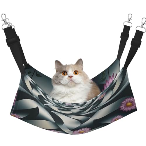 YVNKHKU Glatte Kurven, rotierende Blumen, wendbare Katzenhängematte zum Aufhängen, weich, atmungsaktiv, Haustierkäfig, verstellbares Bett für Kätzchen, Welpen oder kleine und große von YVNKHKU