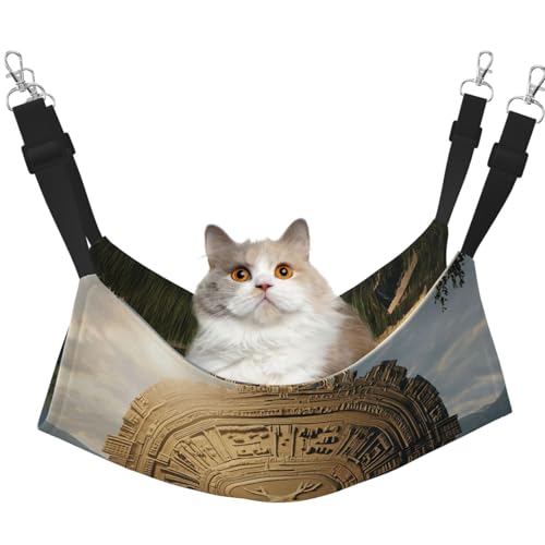 YVNKHKU Mysterious Lion Gate Wende-Katzen-Hängematte zum Aufhängen, weich, atmungsaktiv, Haustierkäfig, verstellbares Bett für Kätzchen, Welpen oder kleine und mittelgroße von YVNKHKU