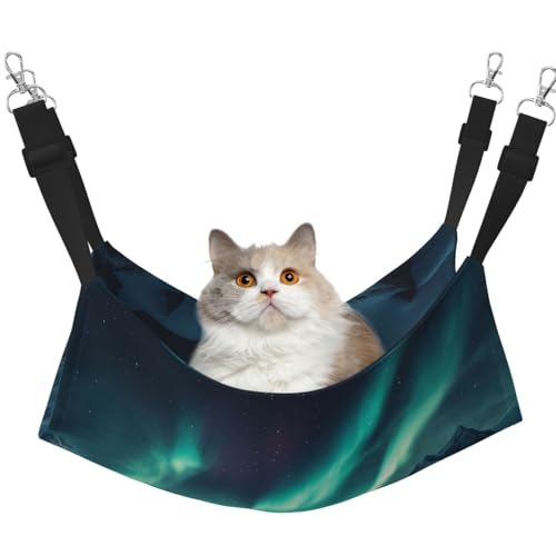 YVNKHKU Snow Mountain Northern Lights Wende-Katzen-Hängematte zum Aufhängen, weich, atmungsaktiv, Haustierkäfig, verstellbares Bett für Kätzchen, Welpen oder kleine und große von YVNKHKU