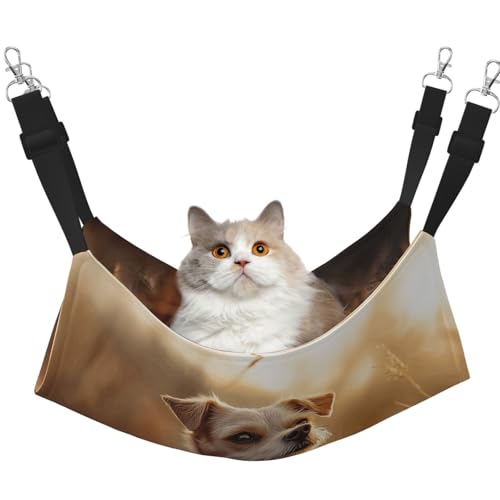 YVNKHKU The Little Dog Standing on The Grass Under The Sunset Reversible Cat Hammock Hanging Soft Breathable Pet Cage Adjustable Bed for Kitten Puppy or Small Large von YVNKHKU