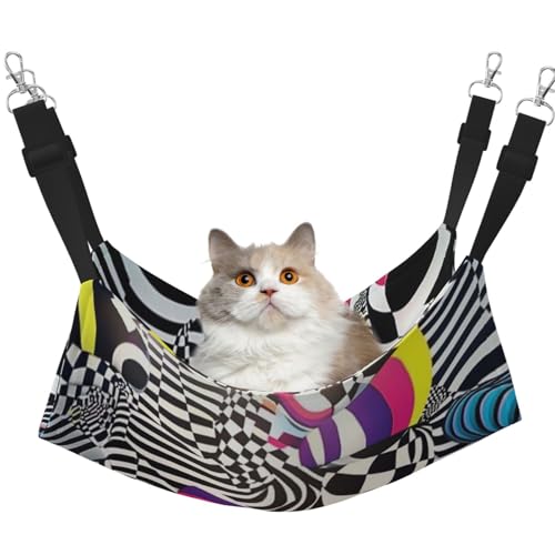 YVNKHKU Umkehrbare Katzenhängematte, psychedelische Muster, weich, atmungsaktiv, verstellbares Bett für Kätzchen, Welpen oder kleine und mittelgroße Katzen von YVNKHKU