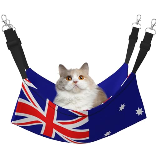 YVNKHKU Wendbare Katzenhängematte mit australischer Flagge, weich, atmungsaktiv, Haustierkäfig, verstellbares Bett für Kätzchen, Welpen oder kleine und große von YVNKHKU