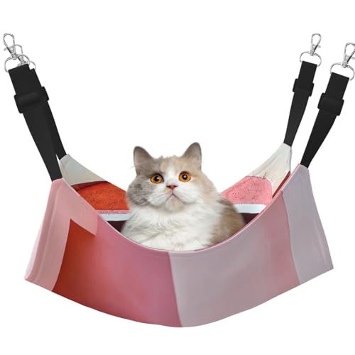 YVNKHKU Wendbare Katzenhängematte zum Aufhängen, weich, atmungsaktiv, verstellbares Bett für Kätzchen, Welpen oder kleine und mittelgroße Katzen, Hellrosa und Schwarz von YVNKHKU