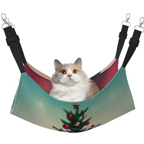YVNKHKU Wende-Katzen-Hängematte mit Weihnachtsbaum, weich, atmungsaktiv, Haustierkäfig, verstellbares Bett für Kätzchen, Welpen oder kleine und mittelgroße von YVNKHKU