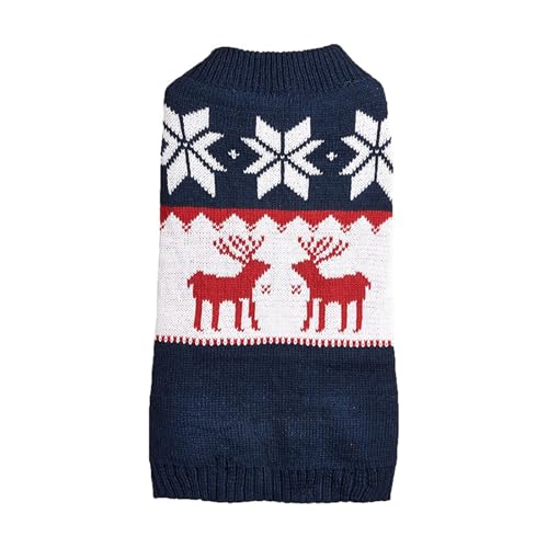 YWBleked Haustier Hund Warm Mantel Jacke Weihnachts-Charme-Strickpullover mit Rundhalsausschnitt, Marineblau, Schneeflocke, Rothirsch, Teddy/Frenchie-Haustierpullover Fahrradanhänger Hunde (Blue, L) von YWBleked