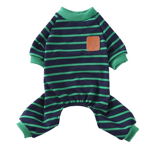 YWBleked Haustierbekleidung Four Seasons Haustierkleidung, Warmer Pyjama, Baumwolle, weich bequem, einfaches gestreiftes Farbblock-Design Hunderegenmantel Rot (Green, M) von YWBleked
