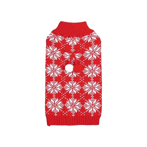 Rollkragen-Strickpullover für Haustiere Haustierpullover in klassischem Rot- und Grün-Farbblockdesign mit Schneeflocken-Fliege und Bommel am Rundhalsausschnitt für bequeme Hundemantel Cool (White, M) Rollkragen-Strickpullover für Haustiere Haustierpullover in klassischem Rot- und Grün-Farbblockdesign mit Schneeflocken-Fliege und Bommel am Rundhalsausschnitt für bequeme Hundemantel Cool (White, M) von YWBleked