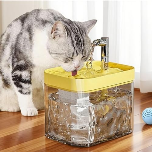 Tränke für Katzen, 1,5 l, USB-Port mit Verbrennungsschutz, mit austauschbarem Einsatz mit automatischer Umluft, leise, geeignet für Katzen und Hunde und Vögel (Gelb, Einheitsgröße) von YWBleked