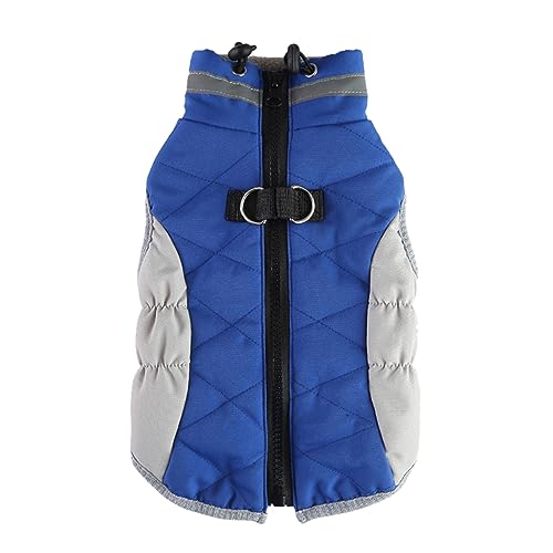 Wintermäntel für kleine Hund Winter Baumwolle Gepolsterte Hundekleidung Brust Zurück Reißverschluss Jacke Haustier Kleidung Brust Zurück Traktion Set Antistatischer Hundemantel (Dark Blue, XL) von YWBleked