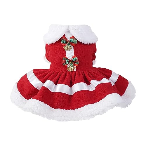 YWBleked Wintermantel Hund Klein Weihnachtskleid für Haustiere, Weihnachtsmann, rote Glocke, Dickes Puppenkragenkleid Hundebekleidung Mit Bauchschutz (Red, M) von YWBleked