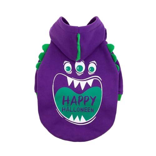 YWBleked Wintermantel Hund Wasserdicht Halloween-Sweatshirt mit zweibeinigem Kapuzenpullover mit Haustierdruck und Kleiner Roboterschnalle für Hunde und Katzen Hundejacke Reißverschluss (Purple, XXL) von YWBleked
